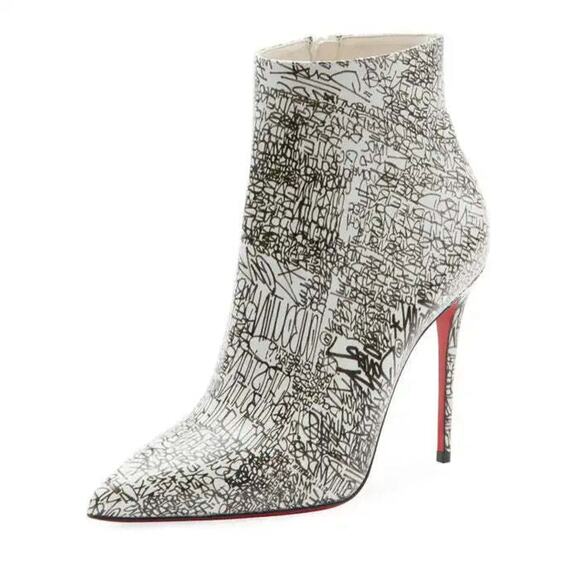 Christian Louboutin So Kate Booty 100 Black White Caligraf Heel Ankle Boot 35.5 - Picture 3 of 12